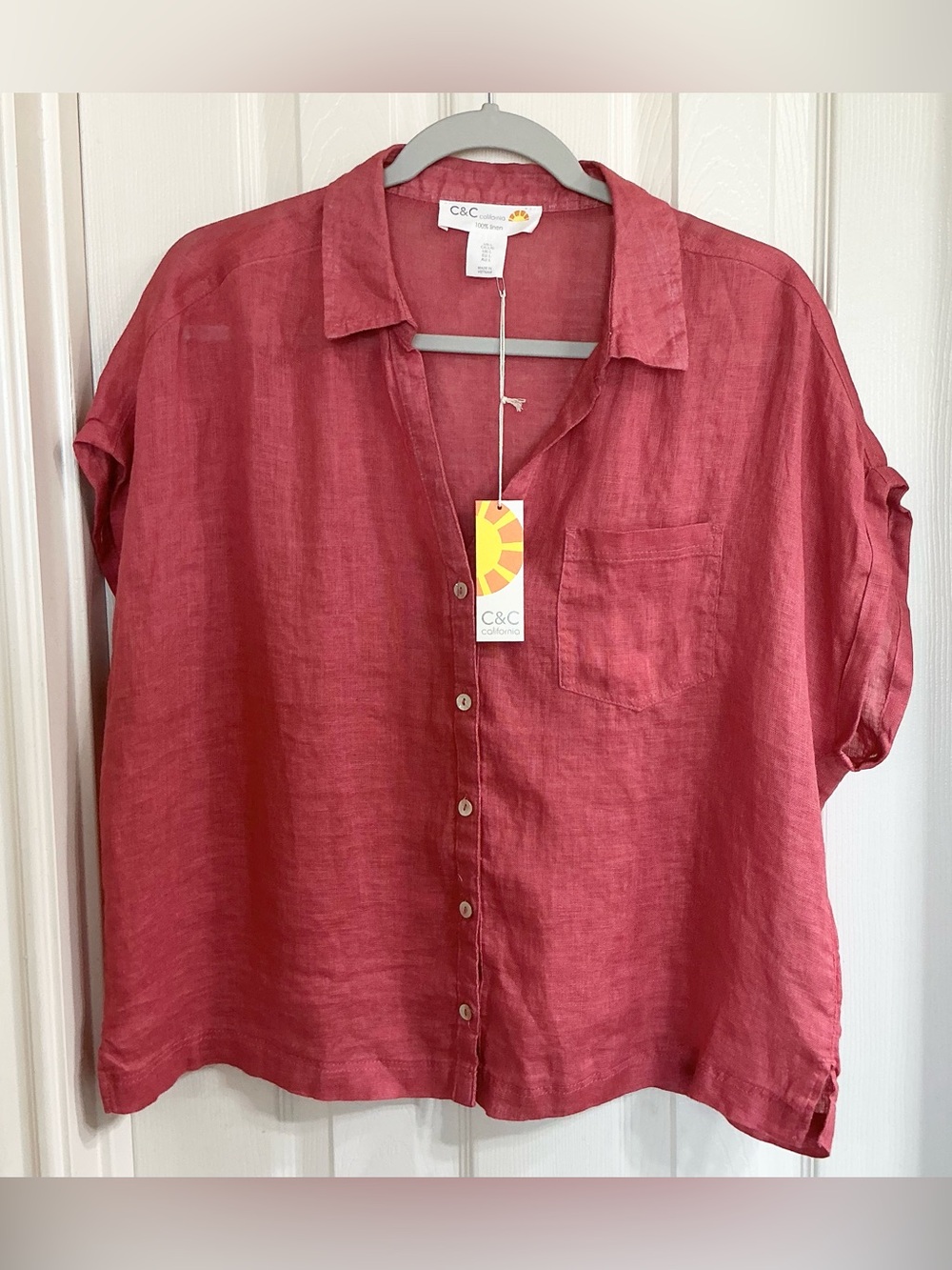 C&C California Rose-Red Linen Button-Down Shirt